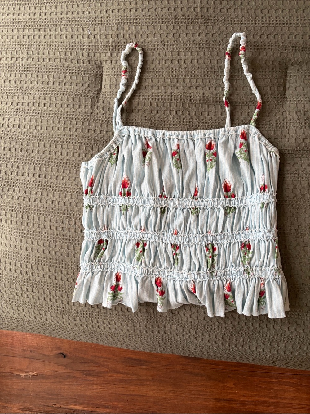 We The Free Light Blue Floral Smocked Cami